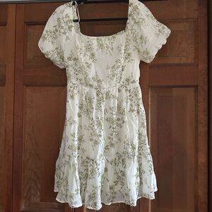 Floral White and Green Dress